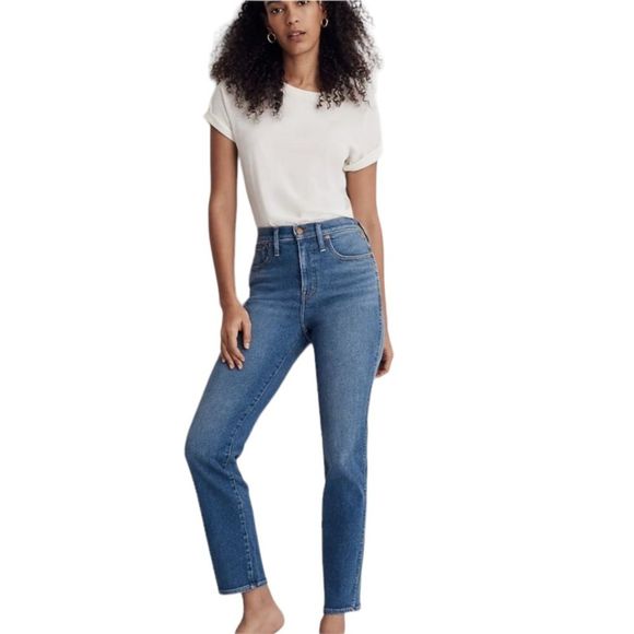 Madewell Stovepipe Straight Leg Distressed High Rise Jeans Stretch - Picture 1 of 16